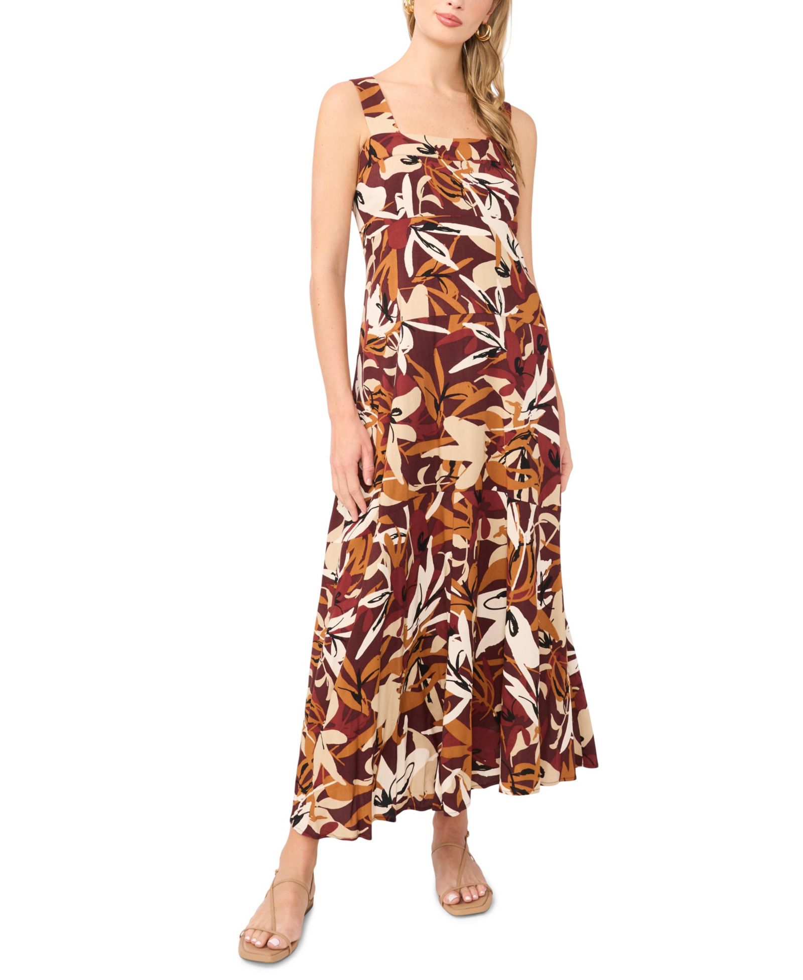 Женское платье Vince Camuto Printed Square-Neck Smocked-Back Sleeveless Maxi