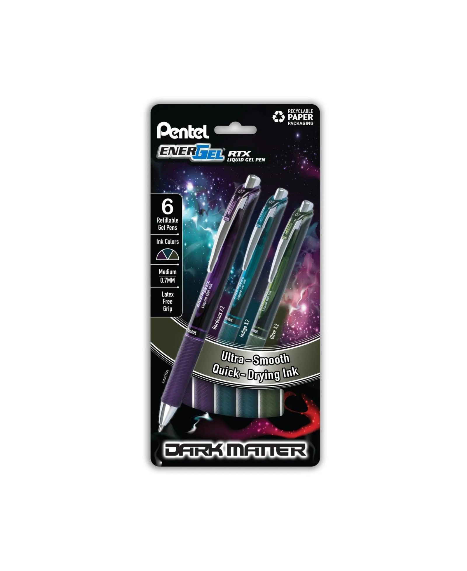 Гелевая ручка Pentel EnerGel RTX, Dark Matter, 0.7mm, 6 шт. в упаковке