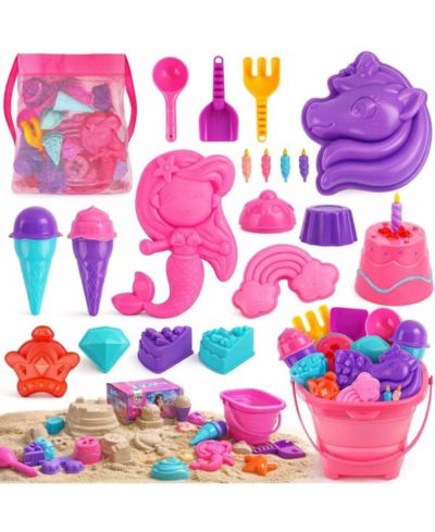 Gnuadz Collapsible BPA-Free Beach Sand Toys with Themed Molds, Bucket & Storage Bag, 23-Piece Set, Ages 3-8
