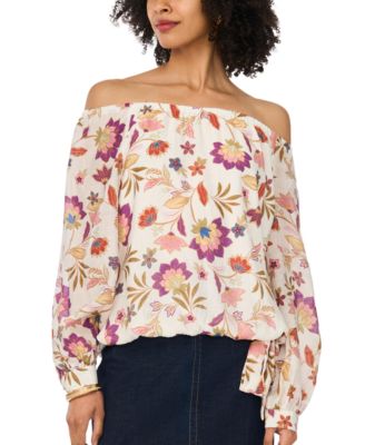 Vince Camuto Women's Printed Off-The-Shoulder Long-Sleeve Top