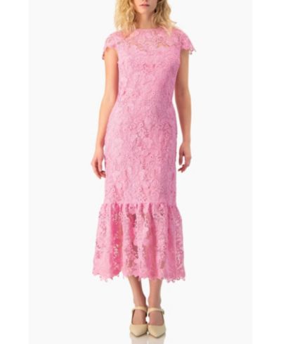 Ivonne Women's Lace Cap-Sleeve Midi Dress