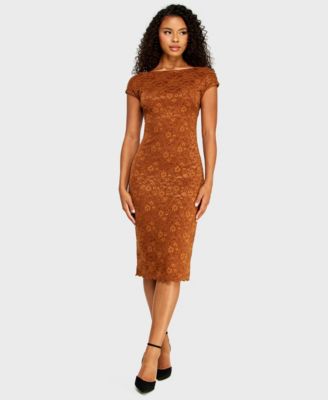 B Darlin Juniors' Boat Neck Chenille Lace Midi Dress