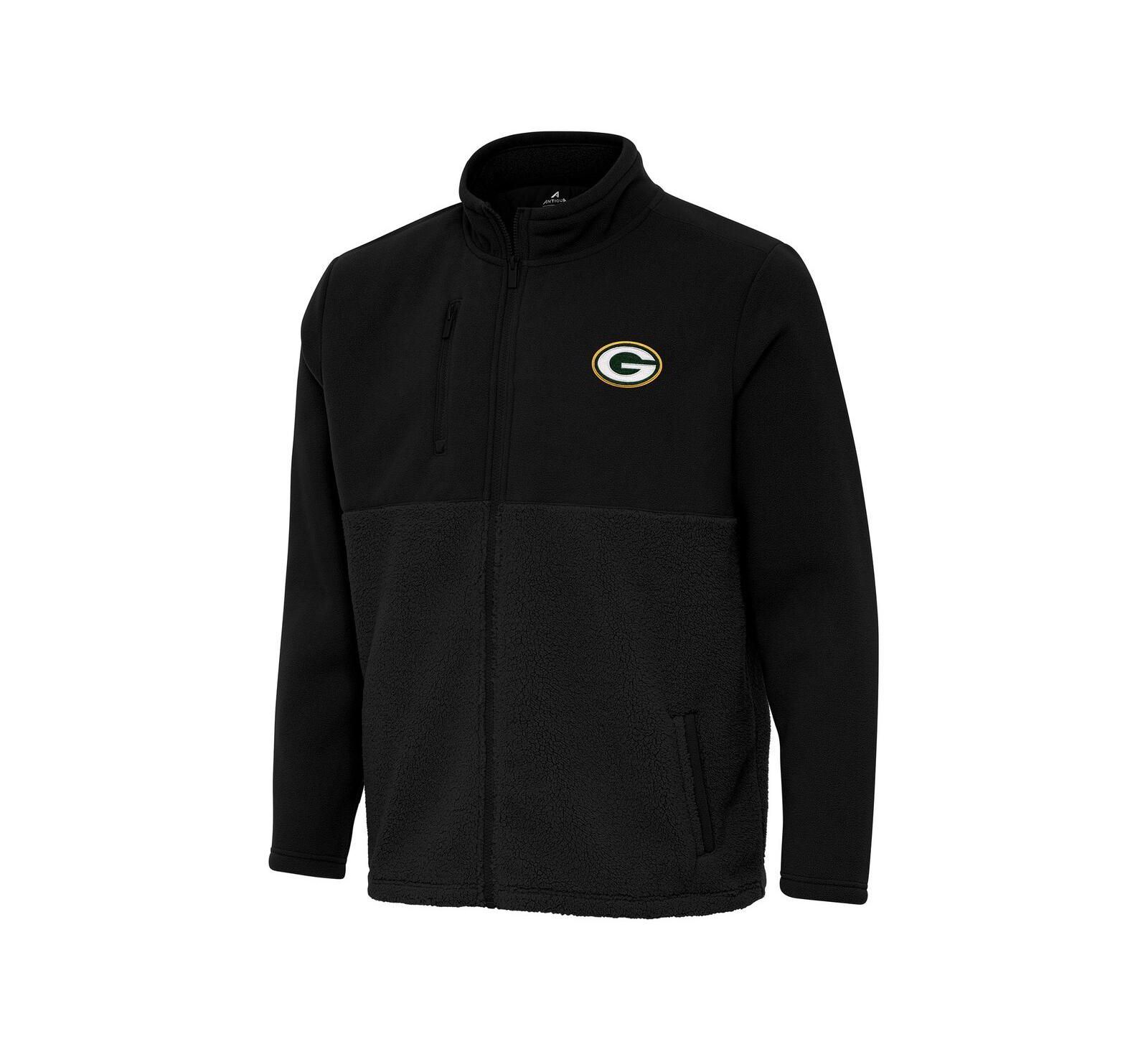 Мужская куртка Antigua Black Green Bay Packers с полной молнией