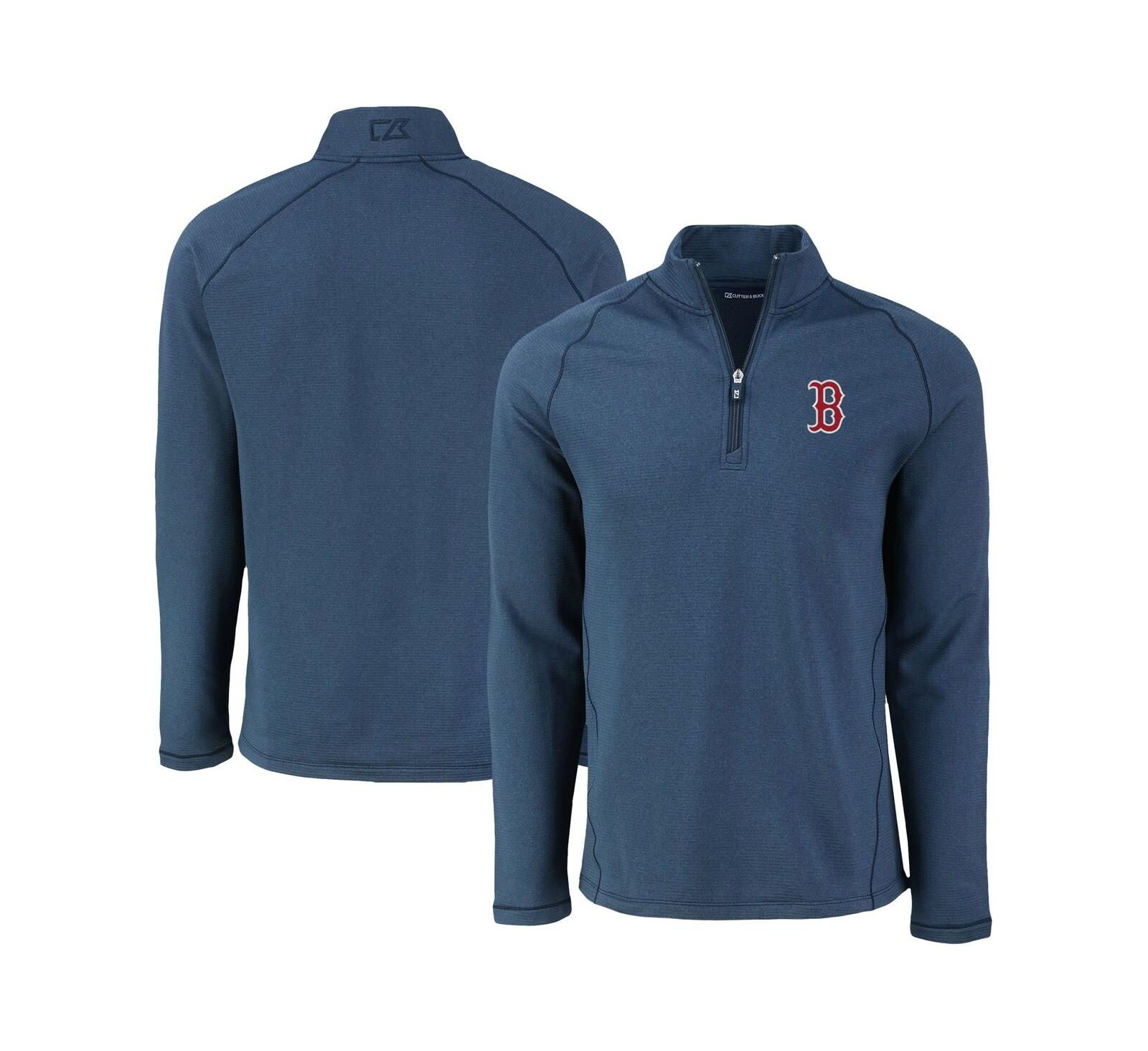 Cutter & Buck Men's Heather Navy Boston Red Sox Peshastin Eco Fleece Raglan Quarter-Zip