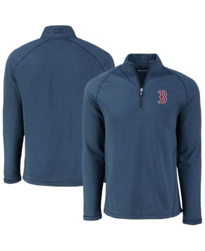 Cutter & Buck Men's Heather Navy Boston Red Sox Peshastin Eco Fleece Raglan Quarter-Zip