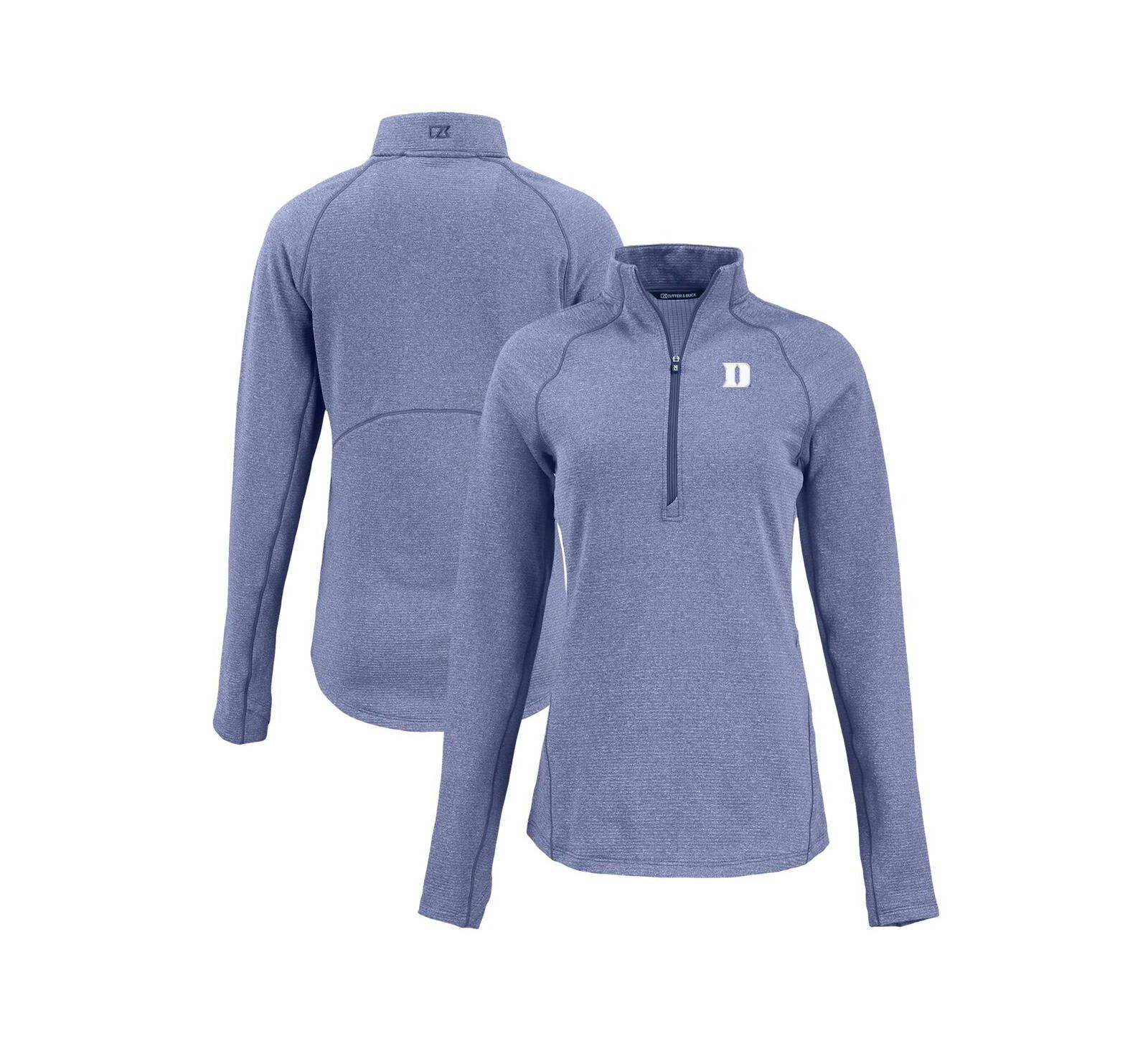 Cutter & Buck Women's Heather Blue Duke Blue Devils Peshastin Eco Fleece Half-Zip Tri-Blend Jacket