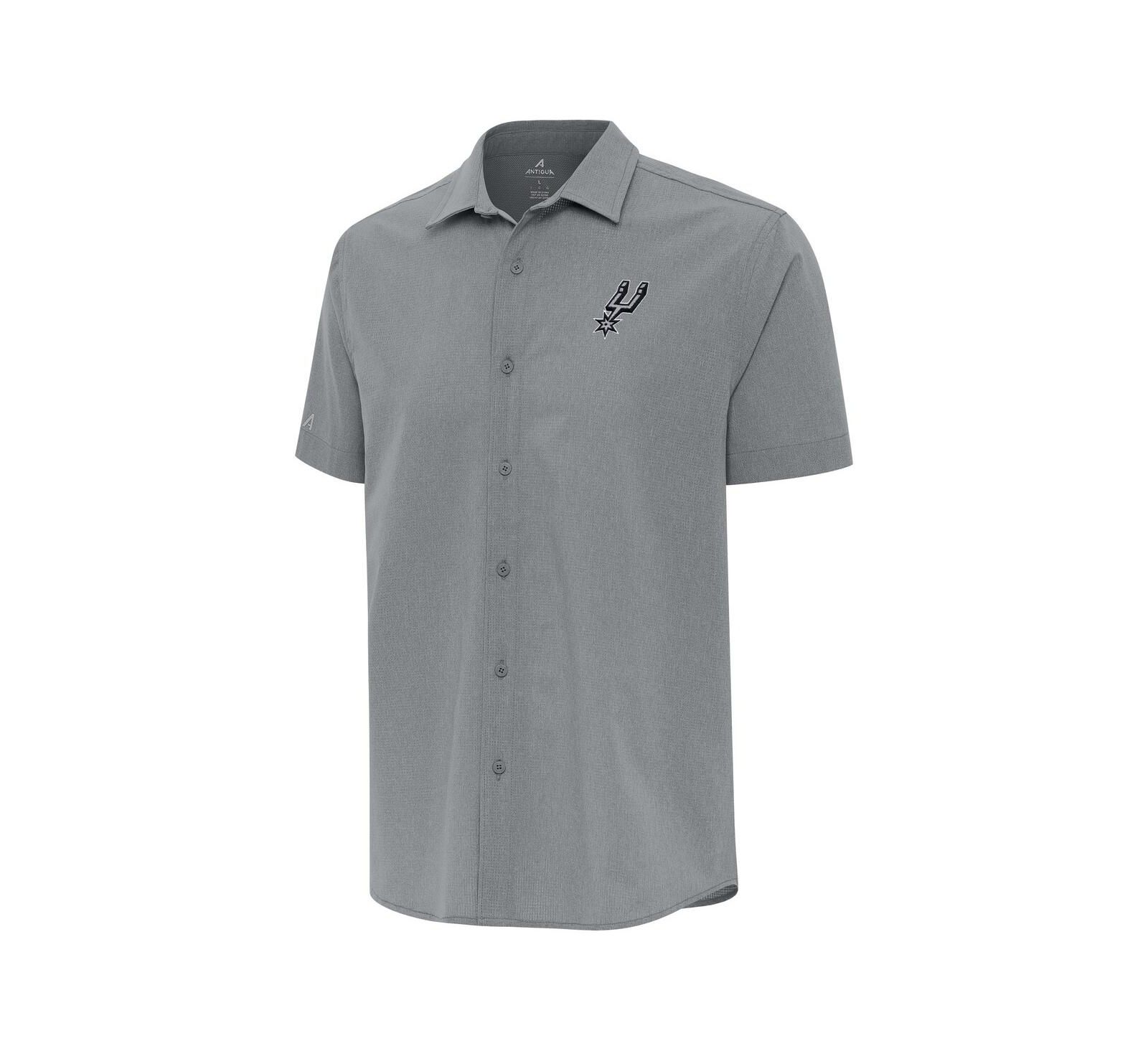Мужская рубашка Antigua Gray San Antonio Spurs Activate Woven Short Sleeve Button-Up