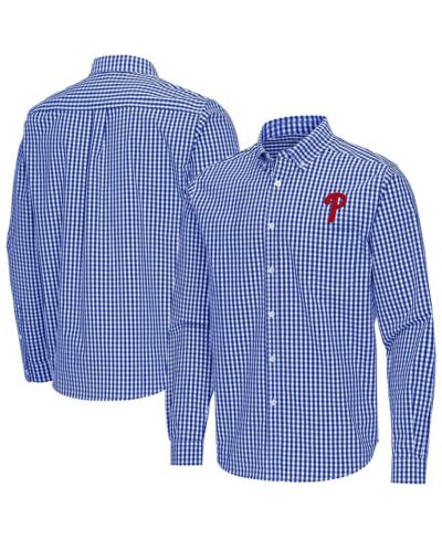 Antigua Men's Royal Philadelphia Phillies Ellis Woven Tri-Blend Button-Down Shirt