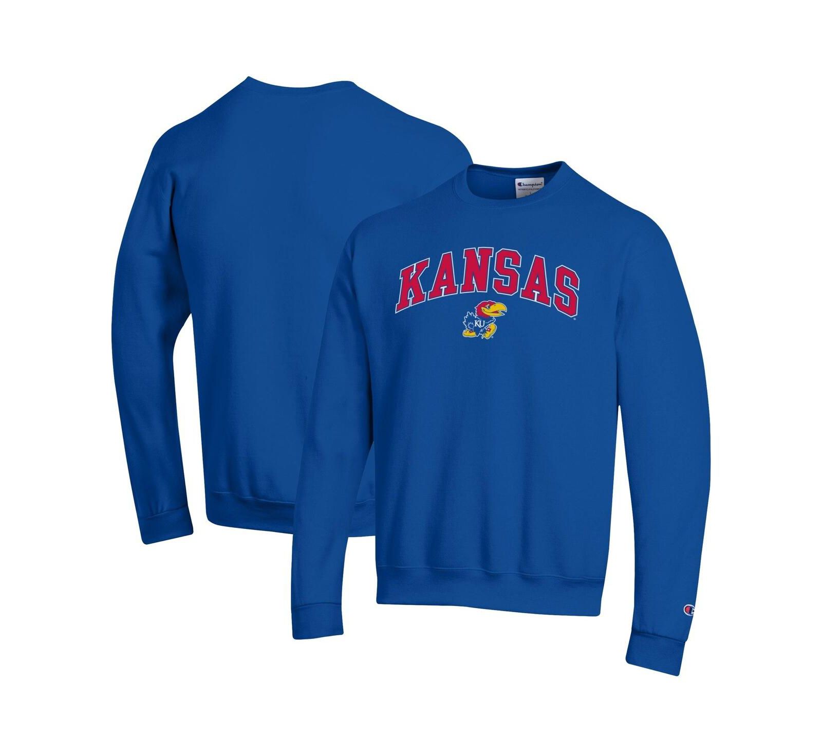 Мужской свитшот Champion Royal Kansas Jayhawks Arch Over Logo Pullover