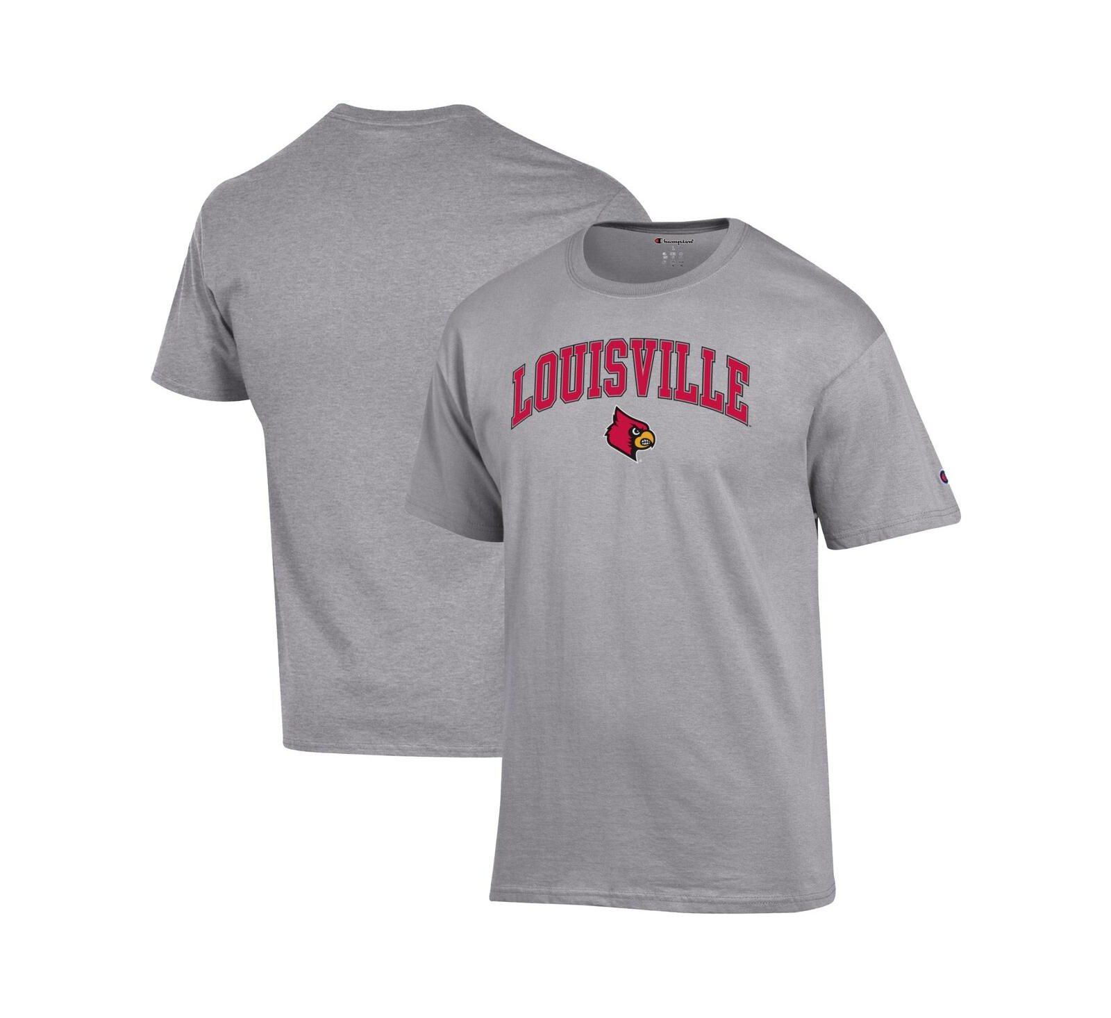 Мужская футболка Champion Heather Gray Louisville Cardinals Arch Over Logo
