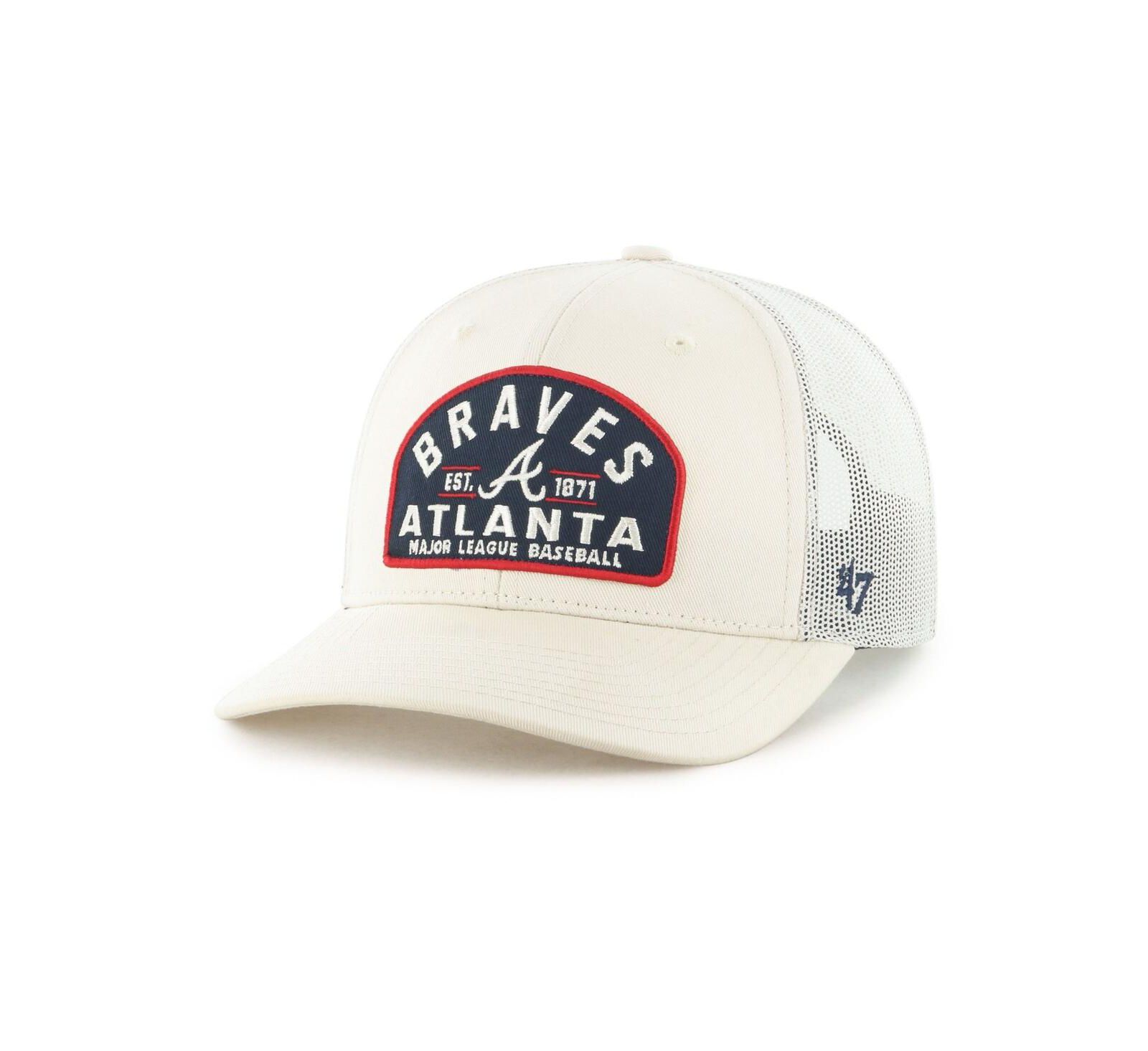 '47 Brand Men's Cream Atlanta Braves Leland Adjustable Trucker Hat