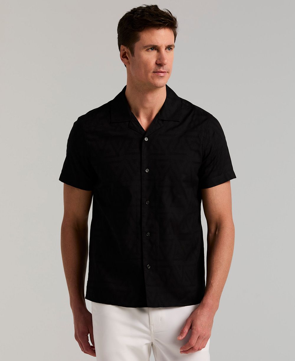 Perry Ellis Men's Jacquard Novelty Camp Shirt