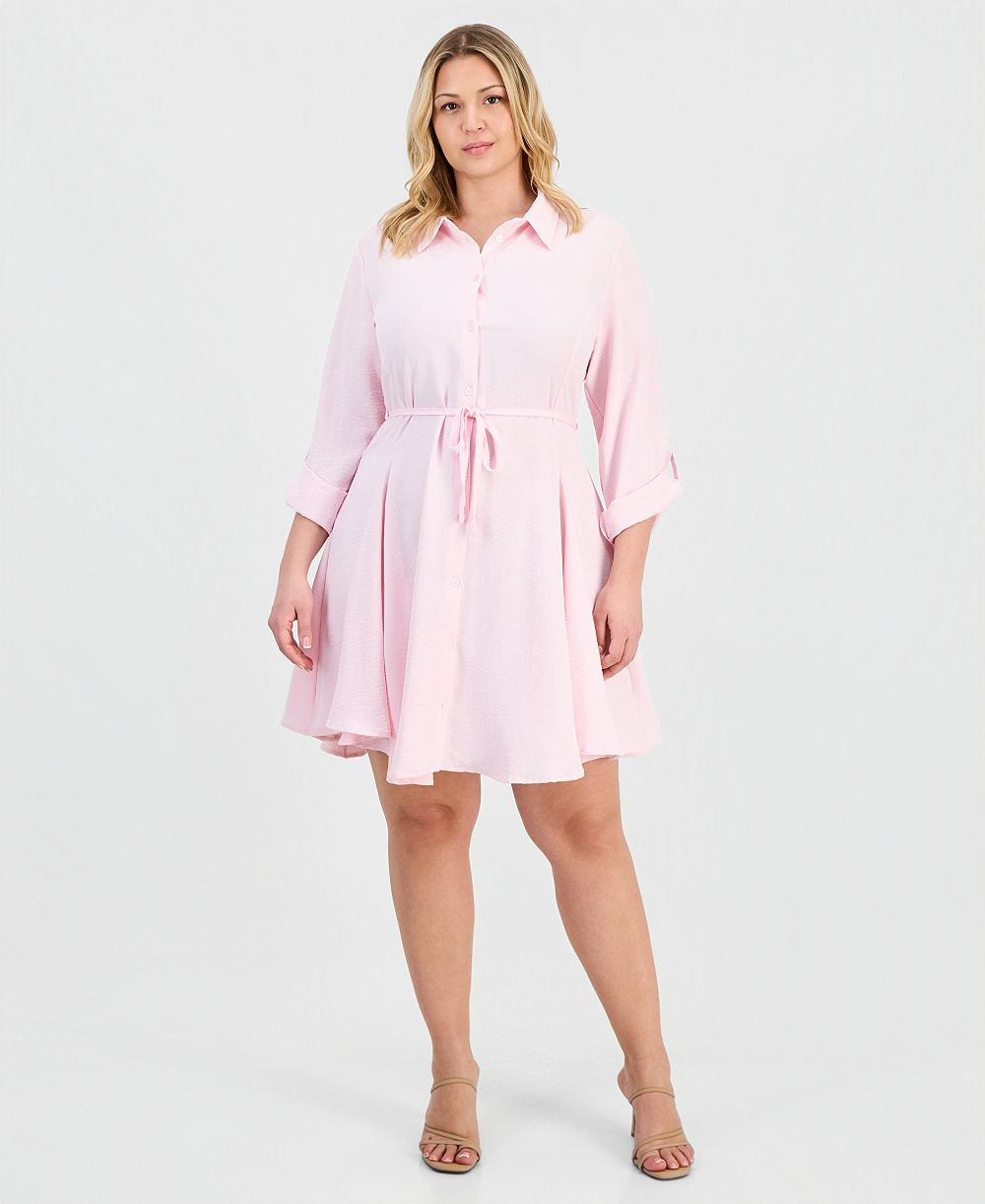 Платье-рубашка FULL CIRCLE TRENDS Trendy Plus Size 3/4-Sleeve Belted Godet