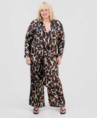 FULL CIRCLE TRENDS Trendy Plus Size Satin Shirt & Matching Pants Set