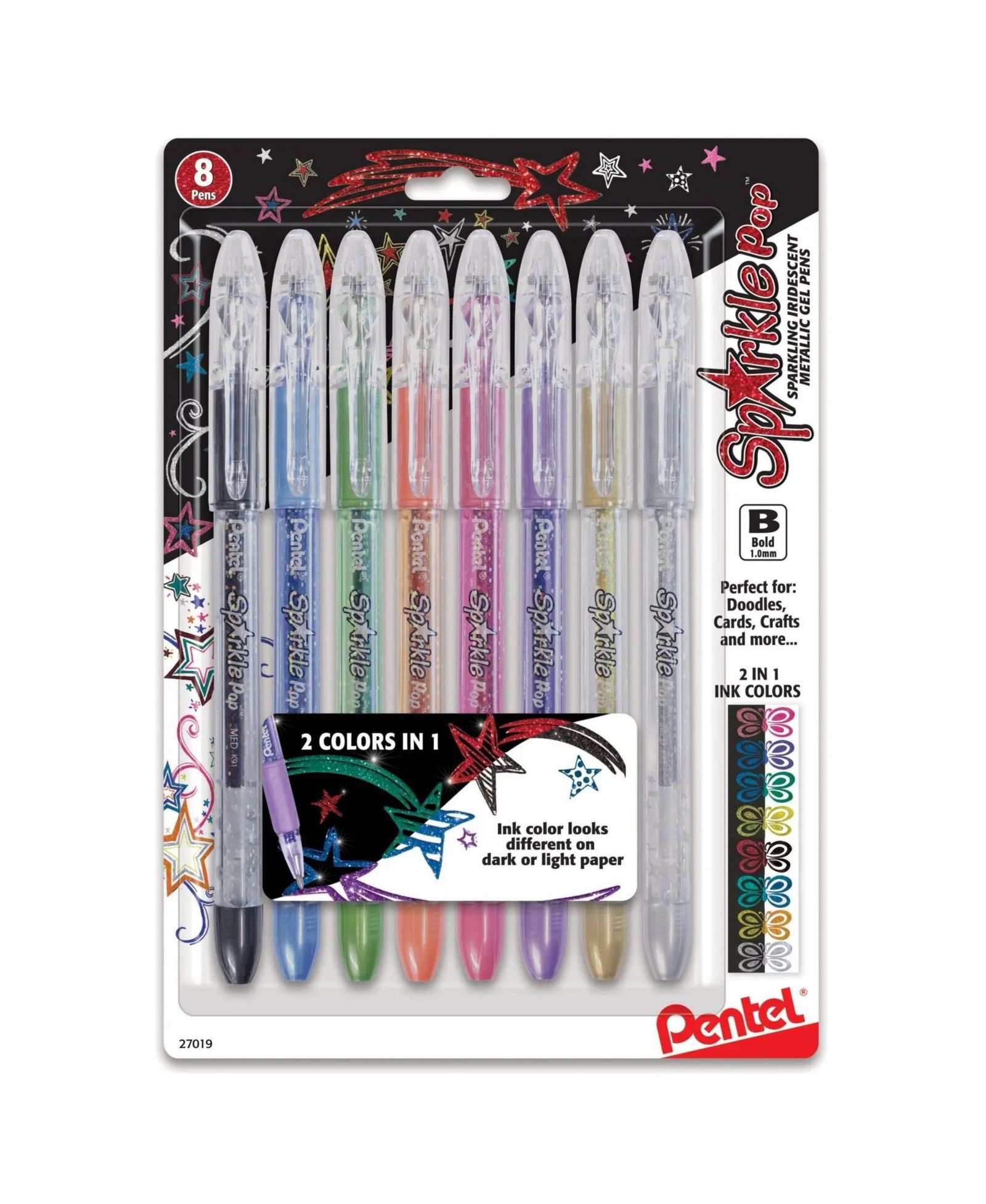 Гелевая ручка Pentel Sparkle Pop Metallic, (1.0mm) Bold Line, набор 8 шт. с ассортиментом чернил