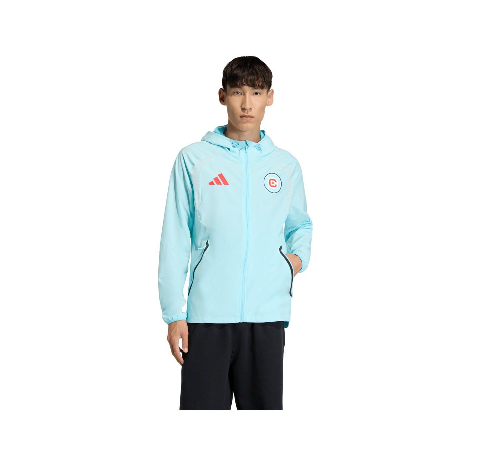 Adidas Men's Light Blue Chicago Fire Tiro Travel Full-Zip Hooded Windbreaker Jacket