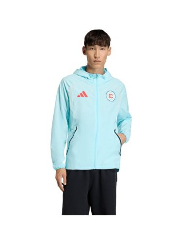 Adidas Men's Light Blue Chicago Fire Tiro Travel Full-Zip Hooded Windbreaker Jacket