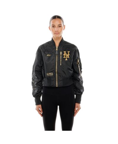 Женская куртка New Era X Alpha Industries Black New York Mets Cropped Full-Zip