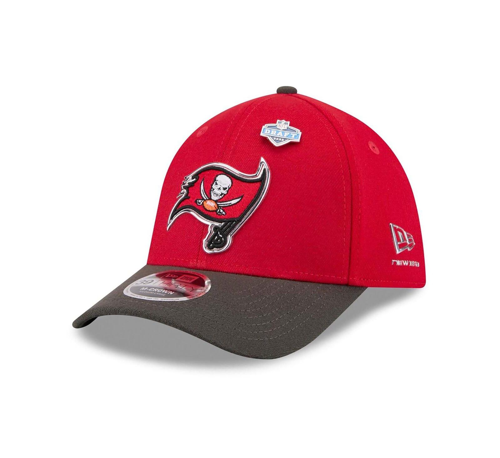 Мужская кепка New Era Red/Pewter Tampa Bay Buccaneers 2026 NFL Draft 39THIRTY M-Crown Flex