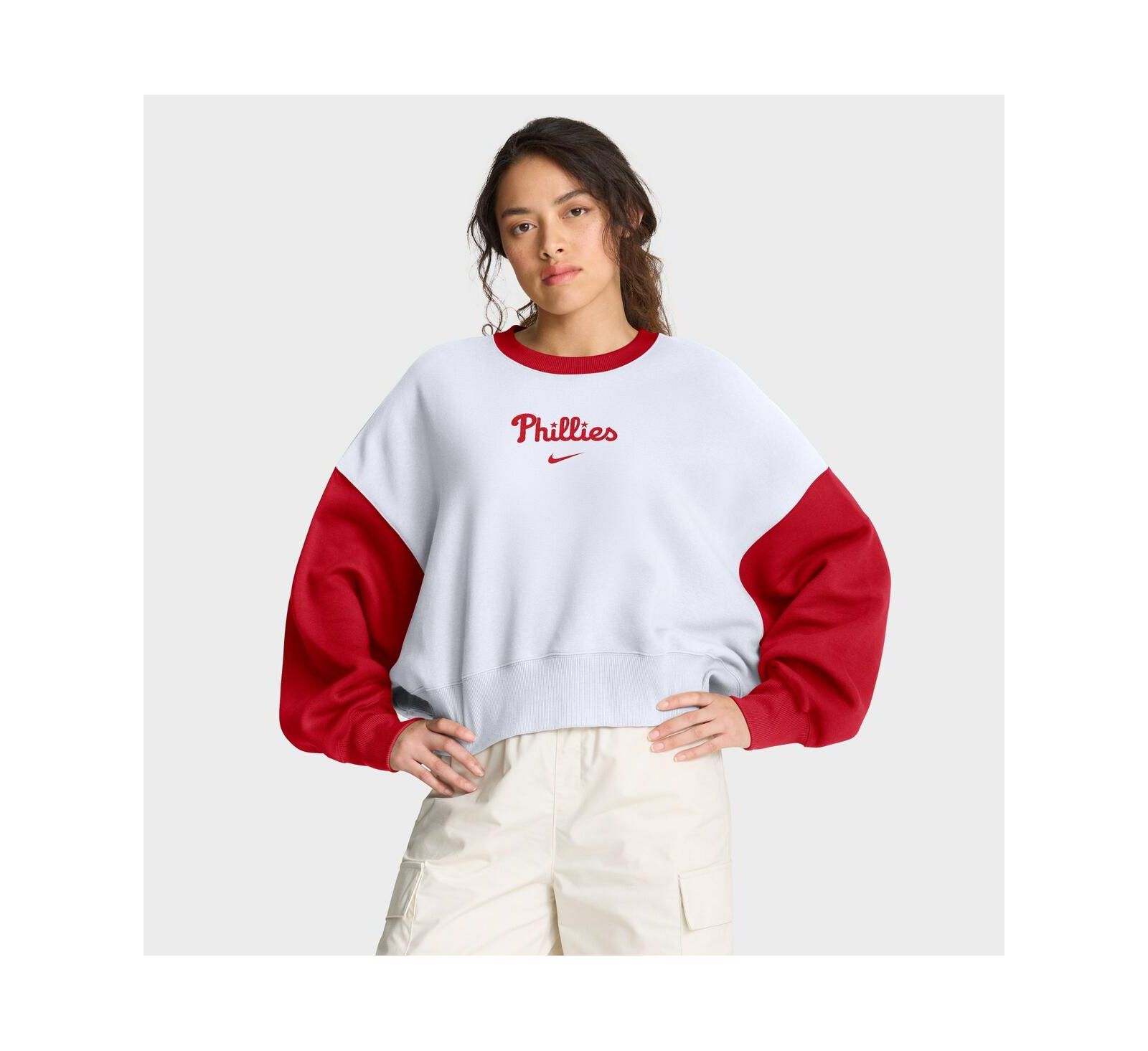 Nike Women's White/Red Philadelphia Phillies Oversized High Hip Fleece Sweatshirt