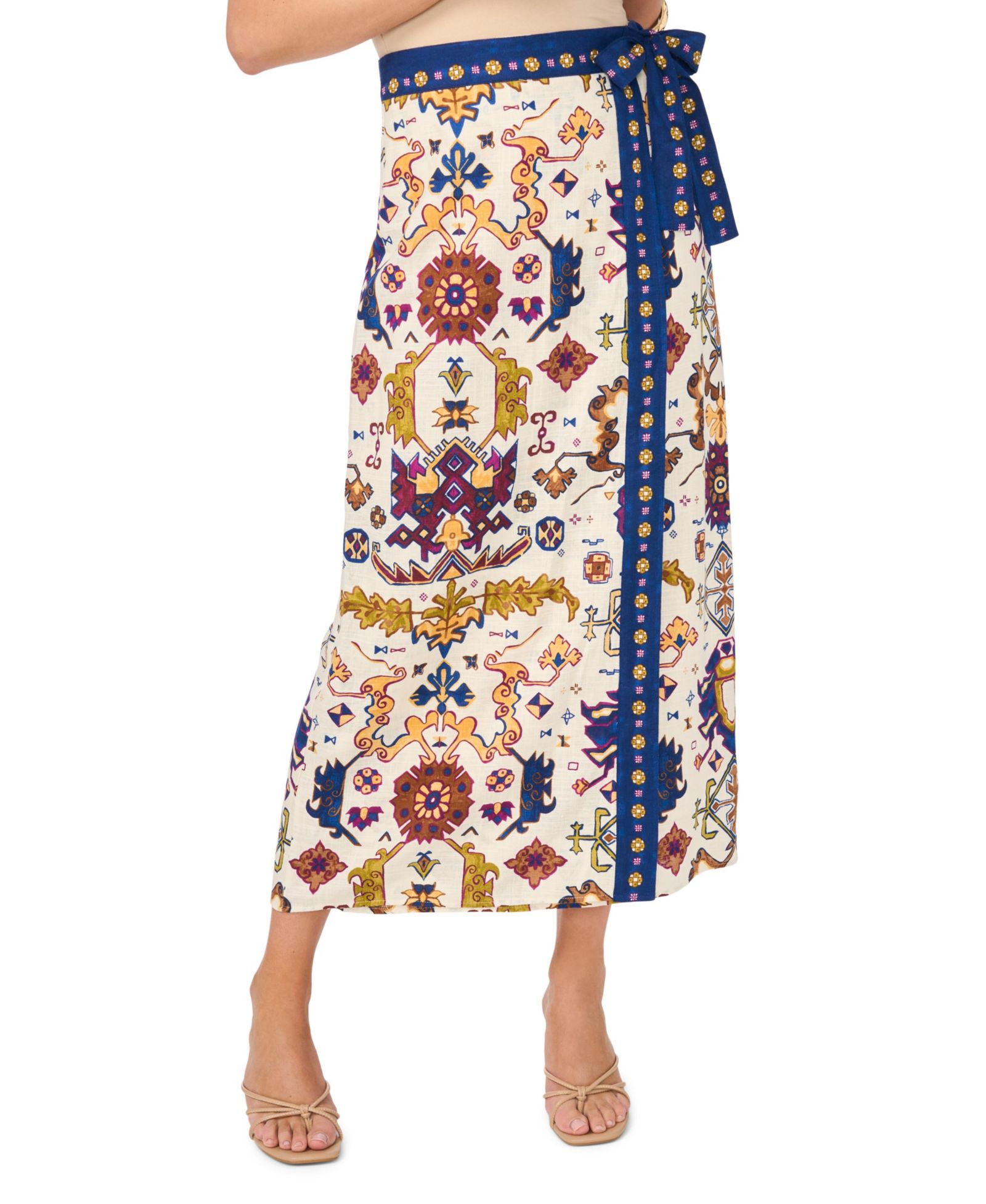 Vince Camuto Women's Printed Faux Wrap Midi Skirt