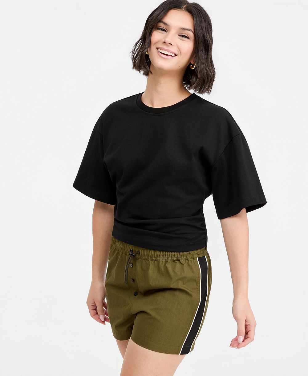 Женская футболка Bar III Cotton Elbow-Sleeve Sculpted T-Shirt