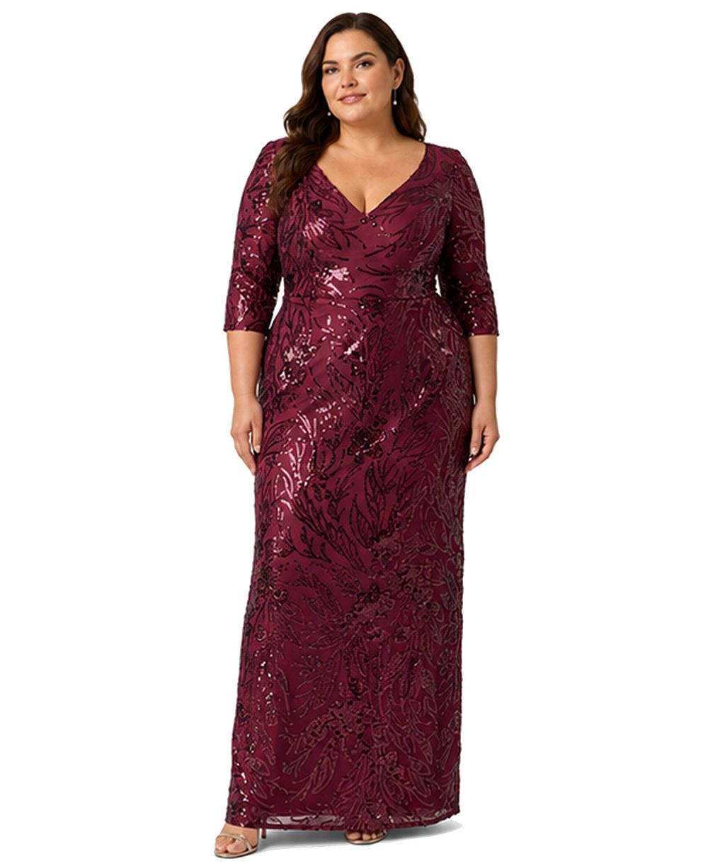 Adrianna Papell Plus Size V-Neck Column Gown