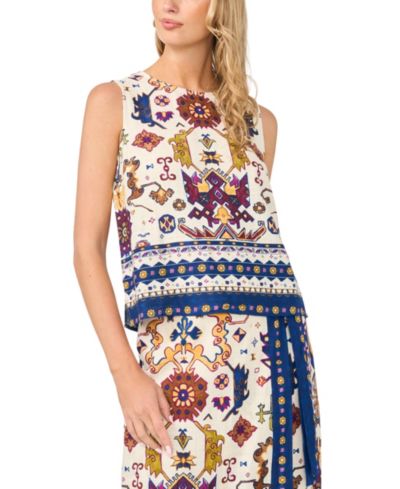 Vince Camuto Women's Crewneck Sleeveless Bust Dart Blouse