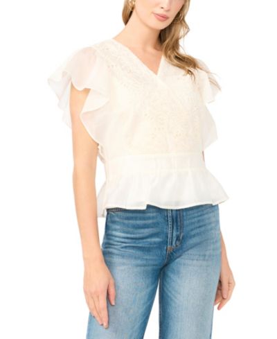Vince Camuto Women's Lace Front Wrap Peplum Top