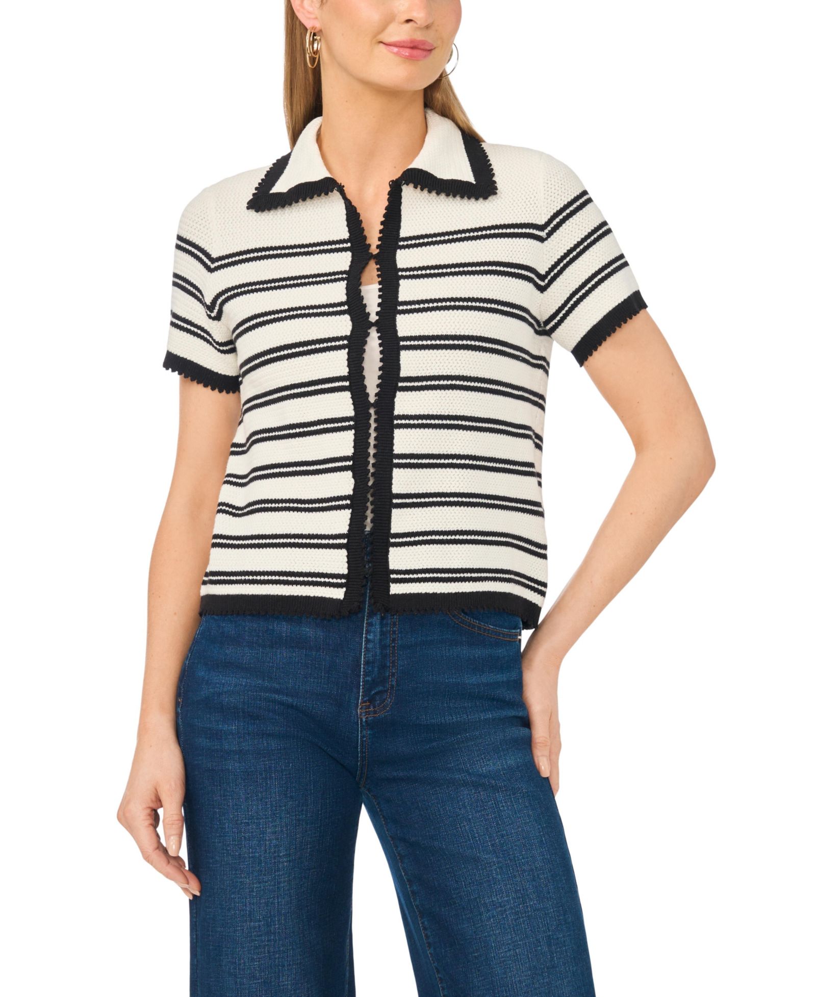 Женский кардиган Vince Camuto Striped Collared Short-Sleeve