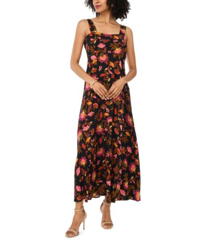 Vince Camuto Women's Floral Square-Neck Smocked-Back Sleeveless Maxi Dress