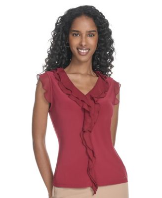 Tommy Hilfiger Women's V-Neck Sleeveless Ruffle Top