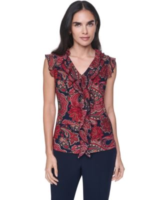 Tommy Hilfiger Women's Sleeveless Paisley V-Neck Blouse