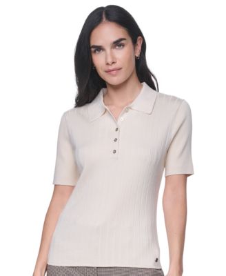 Tommy Hilfiger Women's Short-Sleeve Polo Ribbed Sweater