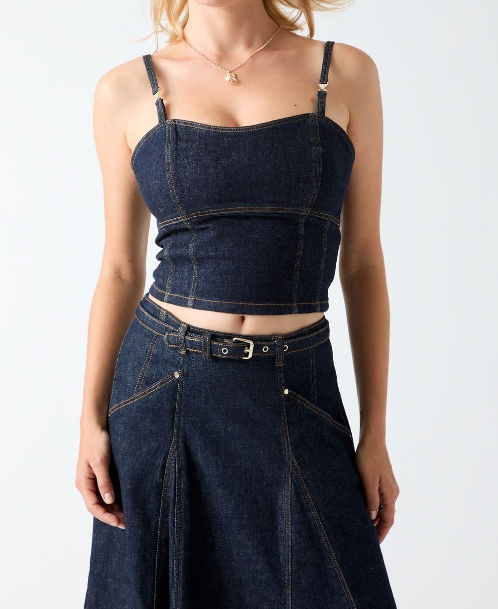 GUESS Women's Zelda Denim Cropped Bustier Top