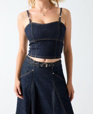 GUESS Women's Zelda Denim Cropped Bustier Top