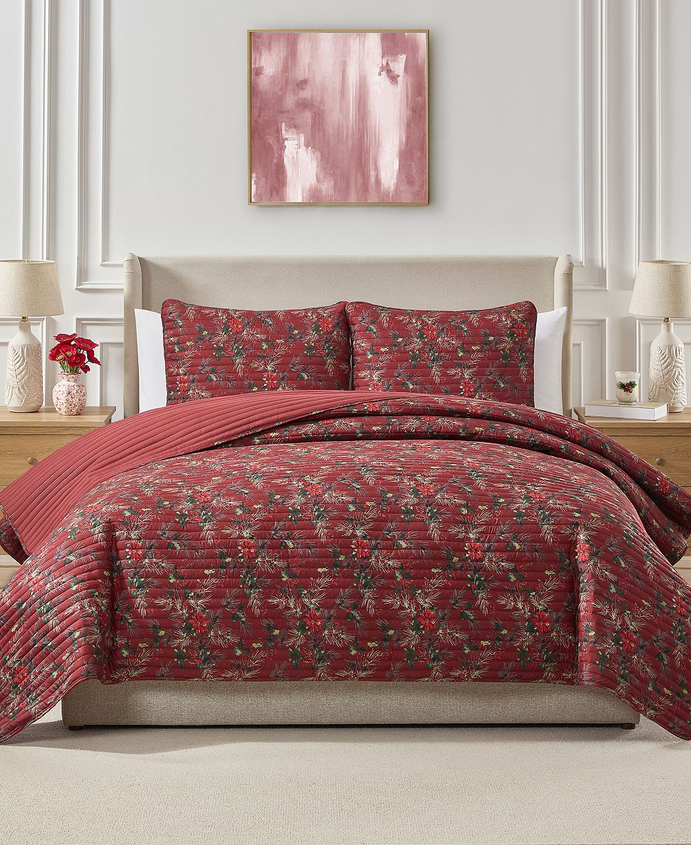 Seventh Studio стеганый комплект постельного белья Poinsettia, 3 предмета, King