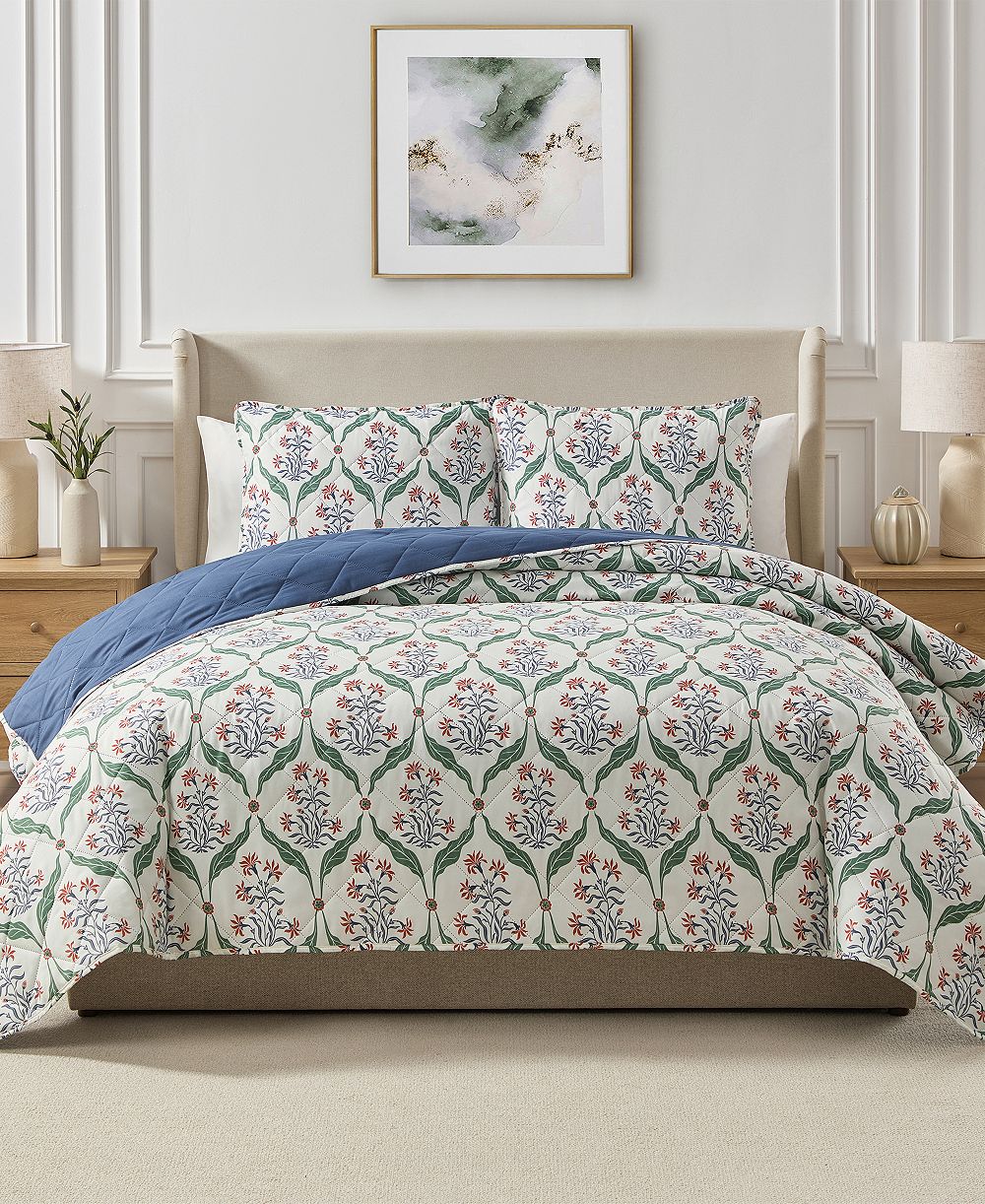 Стеганый комплект из 3 предметов Seventh Studio Trellis Floral, Full/Queen