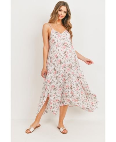 Hello Miz Women's Floral V-Neck Spaghetti Strap Midi Dress with Pockets