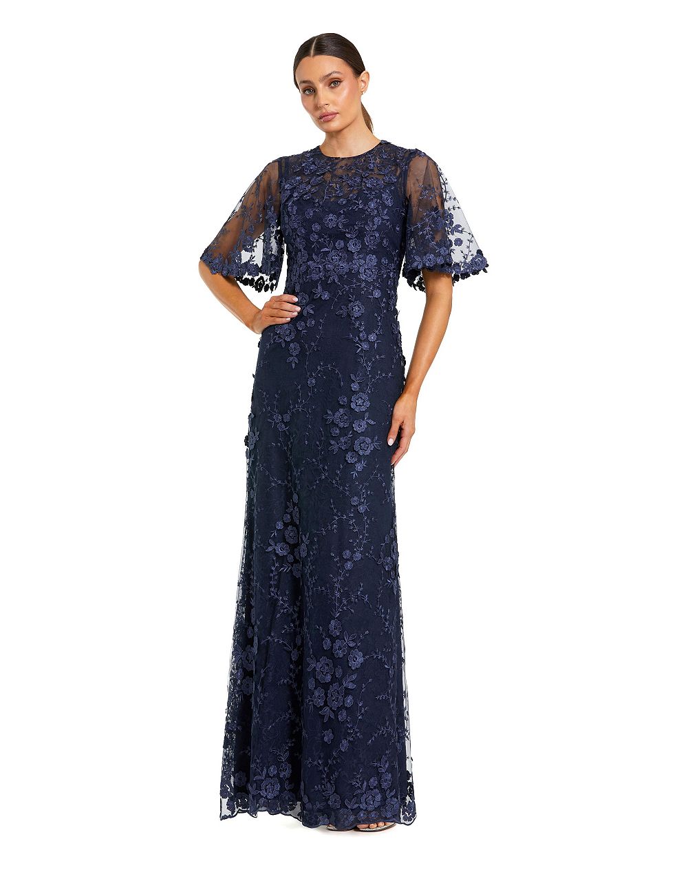 Женское вечернее платье Mac Duggal Petite с цветочной вышивкой и рукавами-крылышками