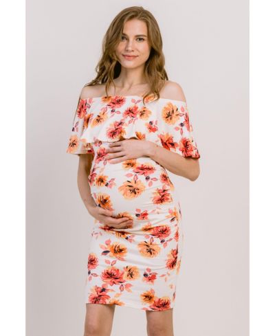 Женское цветочное платье Hello Miz Maternity Floral Off-the-Shoulder Ruffle Bodycon