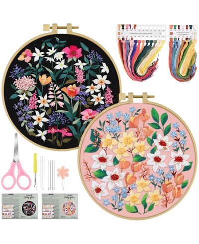 Набор для вышивания GNUADZ 2 Set Floral Cross Cloth Hoops Threads для начинающих