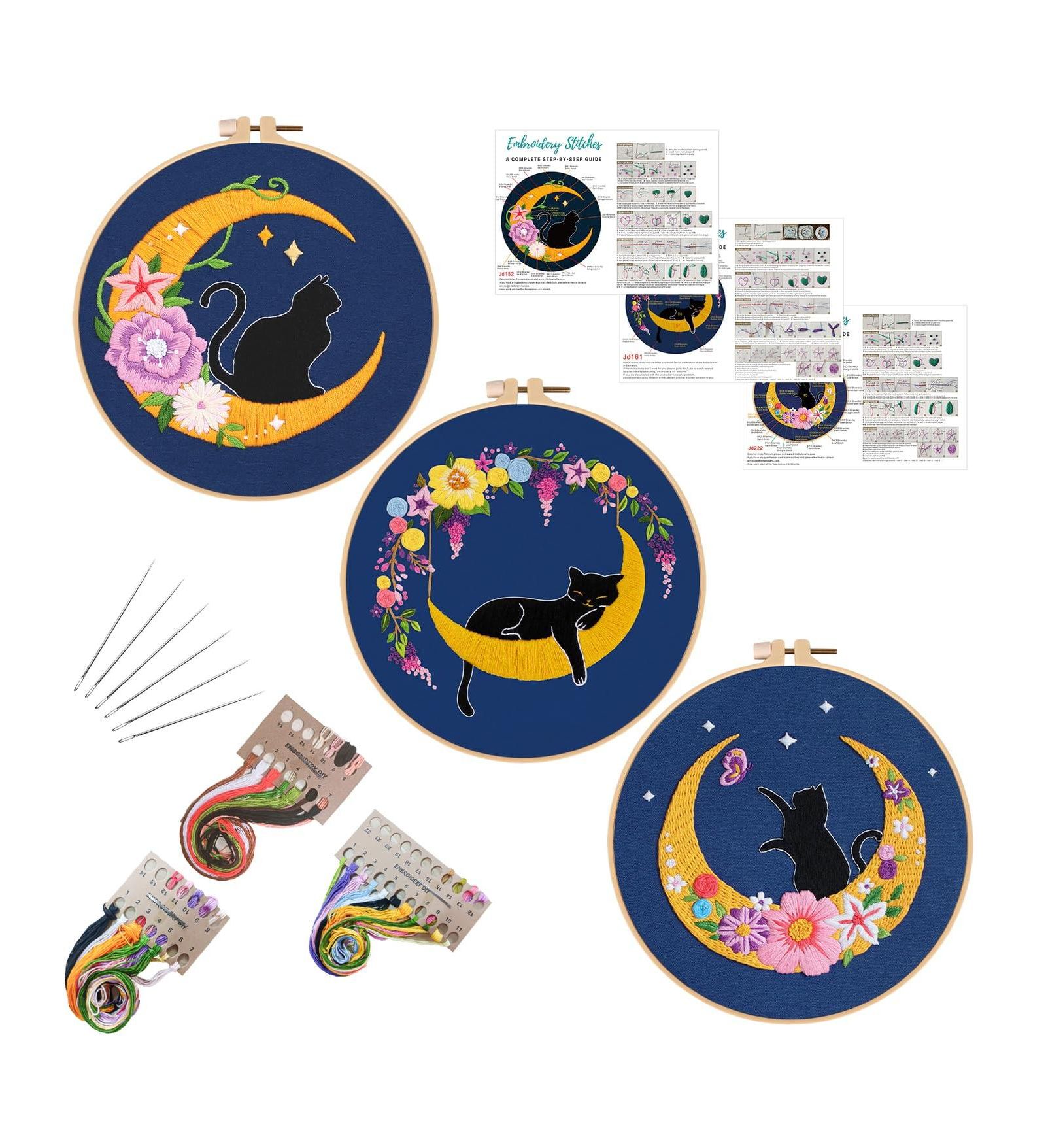 GNUADZ 3 Set Animal Embroidery Kits Beginners DIY Needlepoint