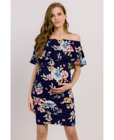 Hello Miz Maternity Off-the-Shoulder Floral Ruffle Bodycon платье