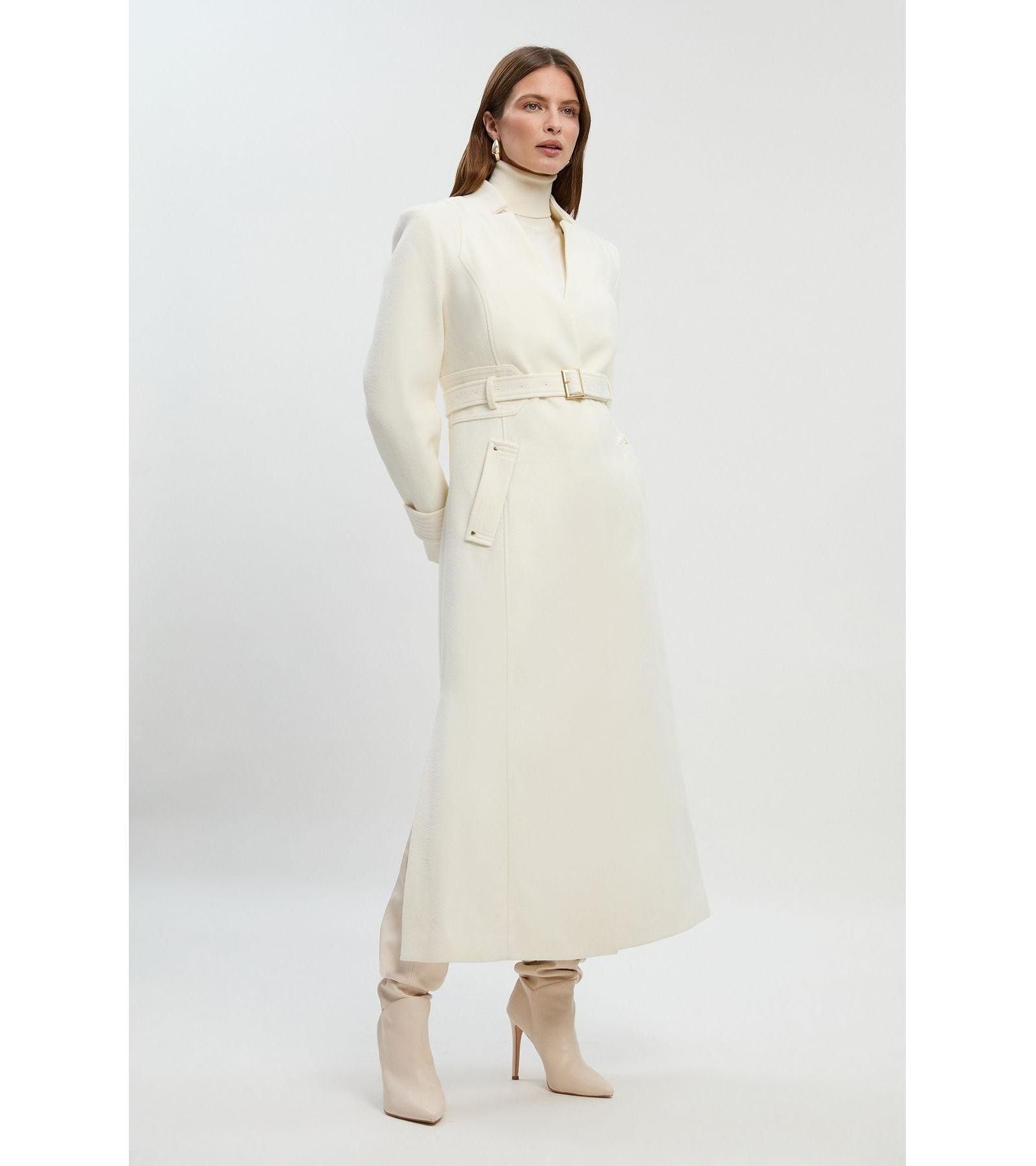 Karen Millen Women's Wool Notch Neck Belted Maxi Coat