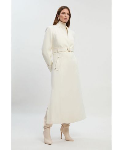 Karen Millen Women's Wool Notch Neck Belted Maxi Coat