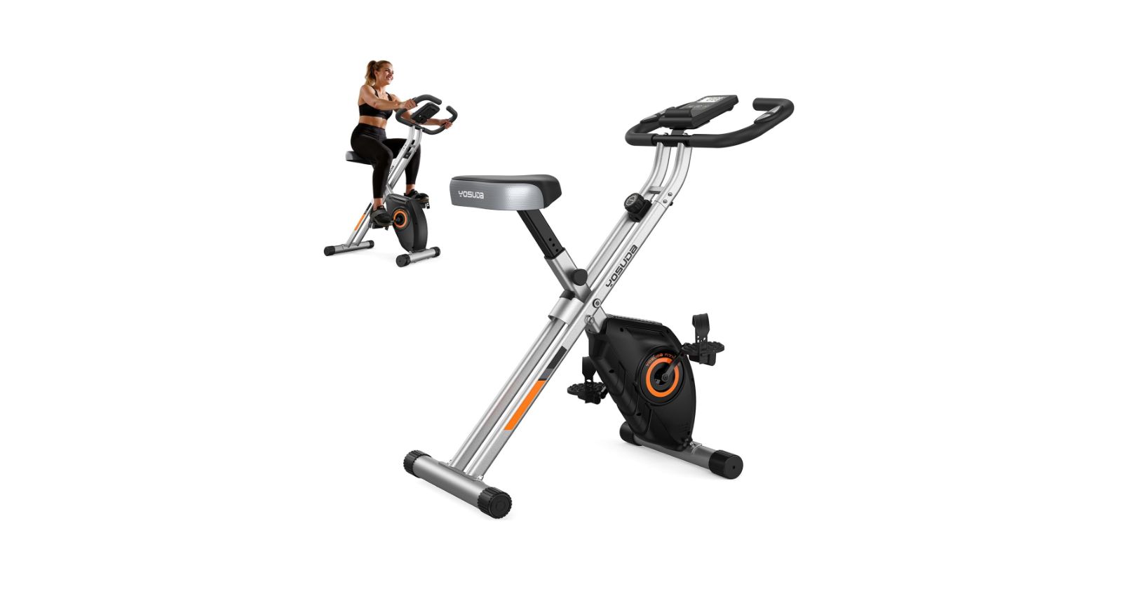FED FITNESS Folding Indoor Cycling Bike, Quiet Compact Workout Bike with Large Seat and LCD Monitor