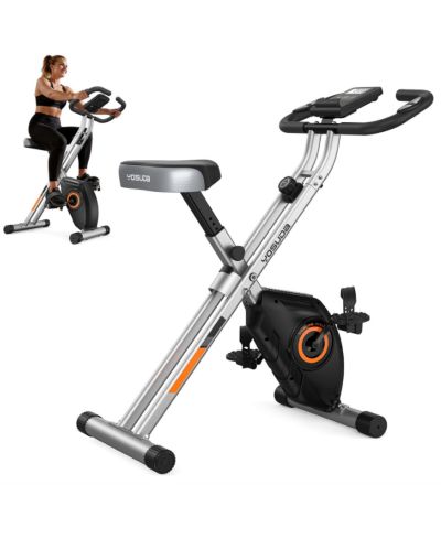 FED FITNESS Folding Indoor Cycling Bike, Quiet Compact Workout Bike with Large Seat and LCD Monitor