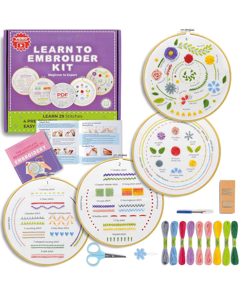 GNUADZ 4-piece Embroidery Kit 29 Stitches Beginners Patterns