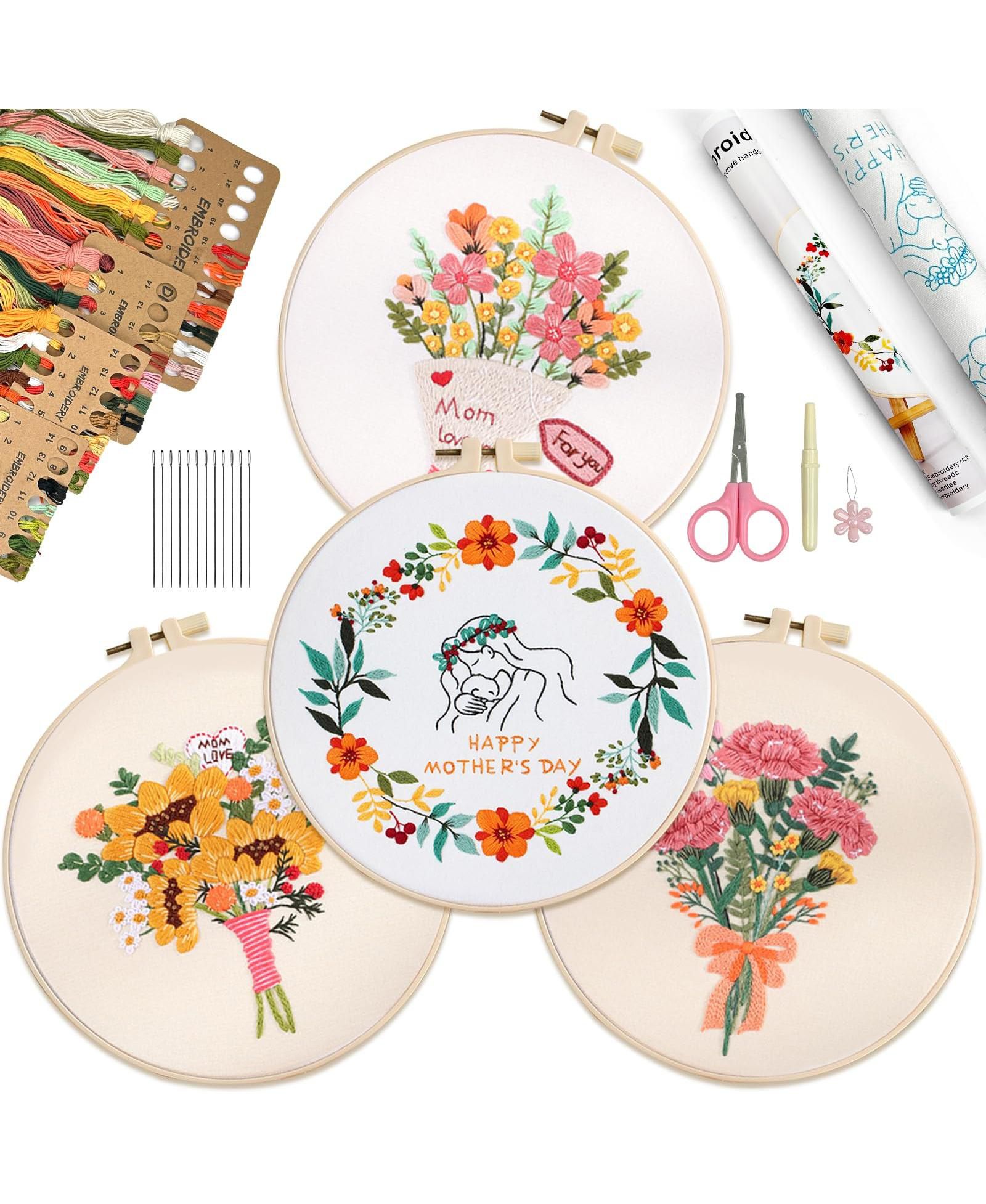 GNUADZ 4 Sets Mom Embroidery Kit Beginners Flower Cross Stitch Gift